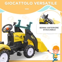 HOMCOM Escavatore a Pedali per Bambini da 3 Anni con Ruspa Frontale, Rimorchio e 6 Ruote, Giallo(m-4)