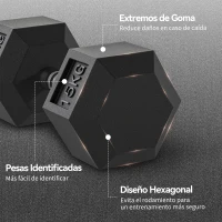 HOMCOM Mancuerna Hexagonal 15 KG con Barra de Conexión Metálica para Entrenamiento en Casa Gimnasio Oficina Negro y Plata(m-4)