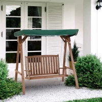 Outsunny Banco Columpio de Jardín de Madera con Dosel Verde 160x120x165 cm Carga 227 kg Balancín para Patio Jardín Terraza Exterior Protección Solar Marrón(m-10)