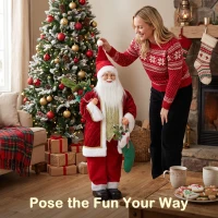 HOMCOM 4ft Life Size Singing Dancing Santa Claus, 120 cm Standing Musical Animated Santa with Stocking, Sack, Posable Arms, Handcrafted, Sound Touch Activated, Moving Christmas Figure Decor(m-6)