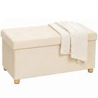 HOMCOM Velvet Upholstered Foldable Ottoman Footrest, Storage Ottoman Bench with Wood Legs for Living Room, Cream White(m-1)