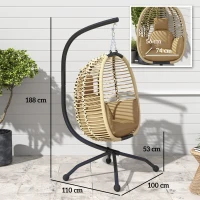 Outsunny Silla Colgante con Soporte Cesta Plegable Cojín y Reposacabezas para Interior y Exterior Carga 120 kg Beige(m-3)