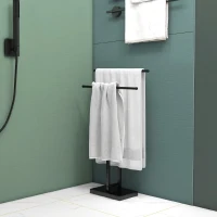 HOMCOM Suport pentru Prosoape Autoportant din Metal, cu 2 Brațe pentru Baie, 50x18,5x85cm, Negru(m-6)