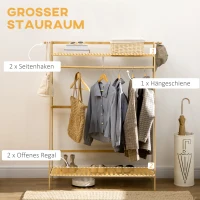 HOMCOM Bamboe Kapstok, 2 Kledinghaken, Kledingstang, 2 Planken, 114 x 40 x 139 cm(m-4)