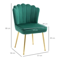 HOMCOM Shell Dining Chairs Set of 2, Upholstered Kitchen Chairs with Gold Metal Legs and Backrest, Velvet Fabric Lounge Leisure Chairs for Living Room, Reception Room, Green(m-3)