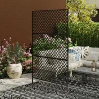 Outsunny Ruimteverdeler voor buiten, metalen wandscherm voor terras, veranda, tuin, vrijstaand klimrooster, staal, zwart(m-8)