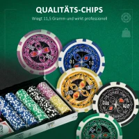 SPORTNOW Casino accessoires en chips pokerset met pokerchipkoffer, inclusief onderlegger, 500 chips, set voor 9-10 spelers, zilver(m-5)