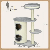 PawHut Krabpaal met Krabton, 1 Kattenbed en Kattenspeelgoed, 59 cm x 35 cm x 100 cm, Grijs(m-3)