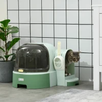 PawHut Kattenbak, 2 uittrekbare vloerbakken, 1 schep, kattenbak, afneembare hoes, groen+ zwart(m-2)