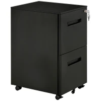 Vinsetto Metal Mobile File Cabinet with Wheels, Lockable 2 Drawer Filing Cabinet for A4, Legal, Letter, Compact Under Desk Storage Unit with Pre-Assembled Body for Home Office, 39 x 48 x 67cm, Black(m-10)