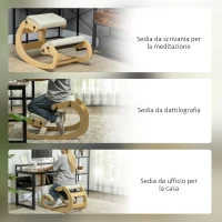 HOMCOM Sedia Inginocchiatoio Regolabile in 6 Posizioni, in Tessuto Effetto Lino e Legno di Betulla, 55x85x55 cm, Crema(m-8)