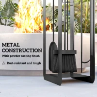 Outsunny 5 Pieces Fireplace Companion Set, Metal Fireplace Accessories Fireside Companion Set with Brush, Shovel, Poker, A Pair of Tongs, Stand, Black(m-5)