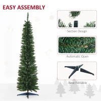 HOMCOM 7ft Unlit Artificial Christmas Tree, Pencil Slim Xmas Tree with Solid Stand and Realistic Branches, Green(m-7)