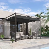 Outsunny Pergola Gazebo da Esterno 3x2.1 m con Tettuccio Retrattile in Metallo e Poliestere, Nero(m-2)