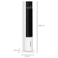 HOMCOM Ventilatore Raffrescatore Evaporativo 3 Modalità e 3 Velocità, Timer, Oscillazione e Telecomando, Bianco(m-3)