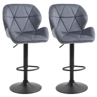 HOMCOM Bar Stools Set Of 2, Luxurious Velvet-Touch Barstools with Metal Frame Footrest Round Base Triangle Indenting Moulded Seat Adjustable Height Swivel Dark Grey(m-1)