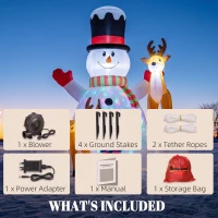 Outsunny 7ft Giant Christmas Inflatable Snowman with 2 Reindeer, Outdoor Blow Up Christmas Decoration with LEDs, Bag(m-7)
