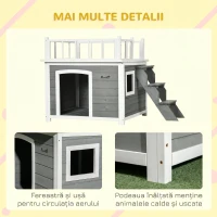 PawHut Cusca de exterior pentru caini cu balcon, scari, Cusca pentru caini rezistenta la intemperii cu picioare inaltate, ferestre, pentru caini de talie mica si medie(m-7)