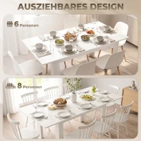 HOMCOM Uitschuifbare Eettafel, 140/180 x 80 cm Keukentafel voor 6-8 Personen, voor Keuken of Eetkamer, Wit(m-4)