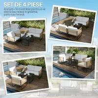 Outsunny Set de Grădină 4 Piese din Ratan și Oțel cu Canapea, 2 Fotolii de Exterior și Măsuță Joasă, Multicolor(m-4)