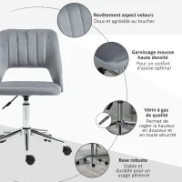Vinsetto Chaise de bureau design contemporain pivotante 360° ergonomique dossier strié aéré hauteur réglable revêtement velours 49 x 60 x 91 cm gris foncé(m-7)