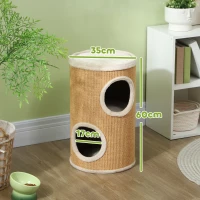 PawHut Kattenkrabton met Veel Ruimte, Pluche Overtrek, Sisal-Oppervlak, Φ35 x 60H cm, Bruin-Beige, 10 kg(m-3)