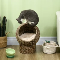 PawHut kattenslaapplek, kattenbed met kussen, kattengrot, bananenblad, grijs(m-7)