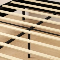 HOMCOM Estrado Estofado 140x190 cm, Estrutura de Cama com Revestimento em Chenille, 10 Ripas de Madeira, 9 Pés Estáveis, Cinza(m-6)
