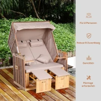 Outsunny Strandstoel ligbed met beschermhoes voor bekerhouders PE rotan beige(m-7)