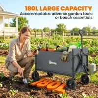 Outsunny 180L Festival Trolley on Wheels, Folding Compact Camping Trolley Cart with Adjustable Handle, 120 KG Capacity for Garden, Beach, Fishing, Grey(m-4)