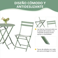 Outsunny Conjunto de Muebles de Jardín Plegable Juego de 1 Mesa y 2 Sillas de Terraza con Marco de Acero y Respaldo Verde Oscuro(m-6)