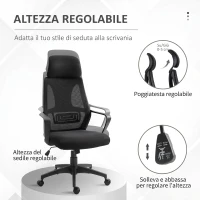 Vinsetto Sedia da Ufficio Reclinabile con Poggiatesta e Supporto Lombare, in Poliestere, 64x55x116-126 cm, Nero(m-4)