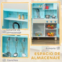 AIYAPLAY Cocina de Madera Infantil con Sonido Fogón Horno Grifo Fregadero Microondas Lavadora Máquina de Hielo Azul(m-8)