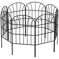 Outsunny Tuinhek, 8 Elementen, vormbare Metaalomheining, Roomdivider, 264x61 cm, Zwart(m-10)