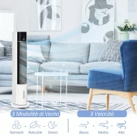 HOMCOM Ventilatore Raffrescatore Evaporativo 3 Modalità e 3 Velocità, Timer, Oscillazione e Telecomando, Bianco(m-6)