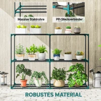 Outsunny 3-laags plantenstandaard, 100 cm hoge bloemenstandaard met planken, meerlaagse staal Donkergroen(m-6)