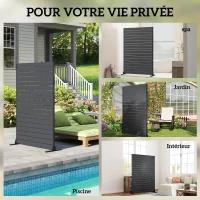 Outsunny Écran de Confidentialité, Panneau Décoratif HDPE avec Support et 6 Panneaux, Noir, 120 x 174 cm(m-8)