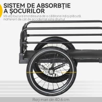 HOMCOM Remorcă pentru bicicletă de 70L cu 2 roți de 16", 2 reflectoare și steguleț, din oțel și PE, 125x64x53.5 cm, negru(m-4)
