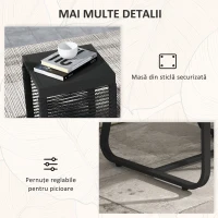 Outsunny Set de Mobilier de Grădină din 3 Piese din Ratan, Set cu Masă din Sticlă Securizată și Perne Moi, 53x57x77 cm, Negru(m-7)
