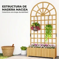 Outsunny Jardinera con Enrejado de Madera con Drenaje para Cultivos Verduras Flores Hierbas 90x30x180 cm Natural(m-7)