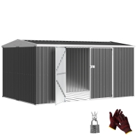 Outsunny 14 x 8ft Outdoor Garden Metal Storage Shed with Lockable Door, Tool Storage Box for Garden, Patio and Lawn, Grey