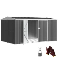 Outsunny 14 x 8ft Outdoor Garden Metal Storage Shed with Lockable Door, Tool Storage Box for Garden, Patio and Lawn, Grey(m-1)