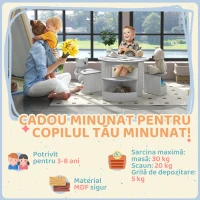 AIYAPLAY Set cu masă pentru copii și 4 taburete compacte cu spațiu de depozitare din lemn, gri(m-7)