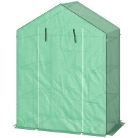 Outsunny Kas met Schappen, Mini-Kas, UV-bestendig, Netramen, Ritssluitingdeur, 143L x 74B x 190H cm, Groen(m-10)