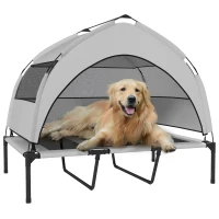 PawHut Hundebett mit dreiseitiger, abnehmbarer Abdeckung, aus Polyester und Stahl, 106x76x94 cm, Hellgrau und Schwarz(m-7)