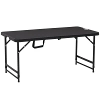 Outsunny buitentafel, tuintafel, voor 4 personen, opvouwbaar, in hoogte verstelbaar, houtlook, grijs+zwart, 118 x 60 x 74 cm(m-11)