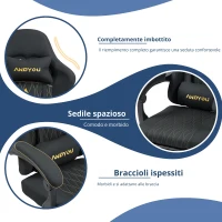 Sedia da gaming con poggiapiedi, morbido cuscino per collo e lombare, cuscini di supporto rimovibili, 60x60x122 cm, Nero(m-6)