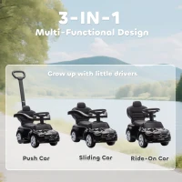AIYAPLAY 2 in 1 Baby Ride on Push Car Mercedes-Benz C-Class Licensed Walker Foot to Floor Push-Along with Removable Handle, Black(m-4)