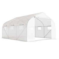 Outsunny Tunnelkas met 6 oprolbare ramen, deur met ritssluiting, scheurbestendige folie, metalen frame, afmetingen 4,45 x 2,99 x 2,05 m