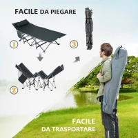 Outsunny Lettino da Campeggio Pieghevole e Imbottito con Tasca Portaoggetti, 188x64.5x53 cm, Grigio(m-5)